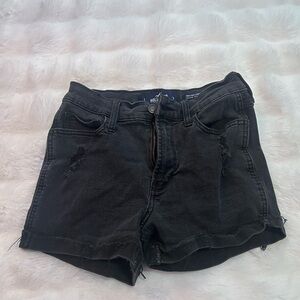 Hollister Black Jean Shorts High-Waisted Frayed Hem